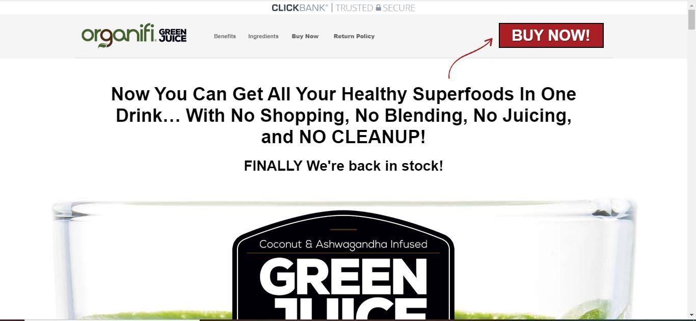 Organifi green juice home page
